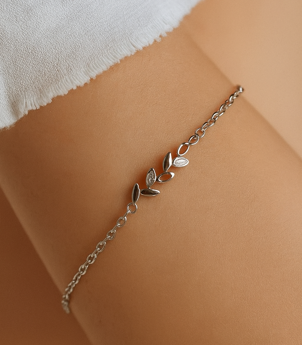 Elegant Leaf Motif Bracelet in Brass with Premium Rhodium-Plated - Image 2