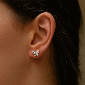 Elegant Butterfly Stud Earrings in Brass with Premium Rhodium-Plated