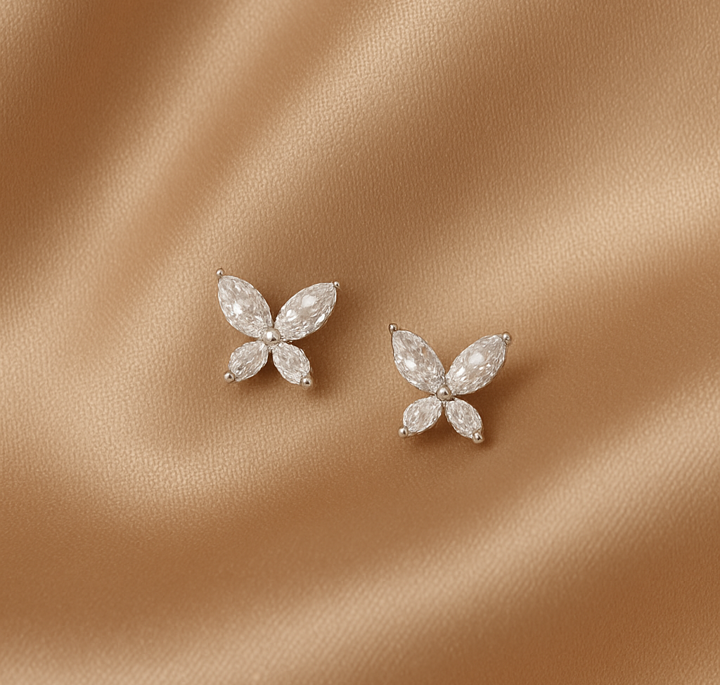 Elegant Butterfly Stud Earrings in Brass with Premium Rhodium-Plated - Image 2
