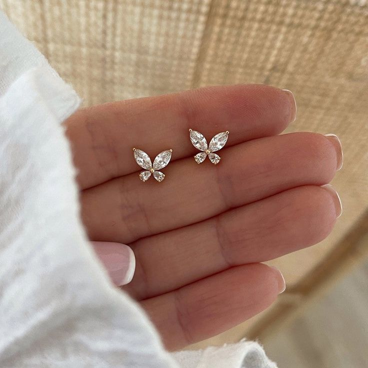Elegant Butterfly Stud Earrings in Brass with Premium Rhodium-Plated - Image 3