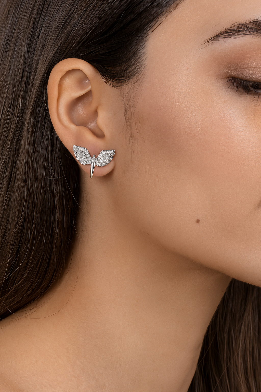 925 Sterling Silver Angel Wing Stud Earrings with Premium Rhodium-Plated - Image 3