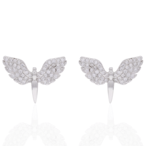 925 Sterling Silver Angel Wing Stud Earrings with Premium Rhodium-Plated