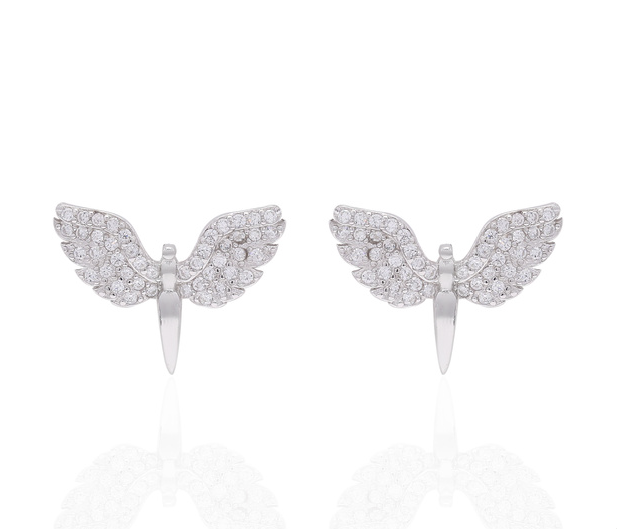 925 Sterling Silver Angel Wing Stud Earrings with Premium Rhodium-Plated