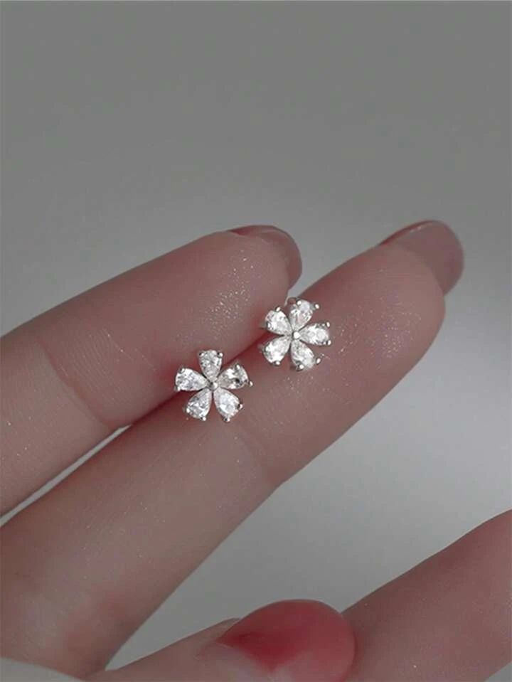 Elegant Floral Stud Earrings in Brass with Premium Rhodium-Plated - Image 3