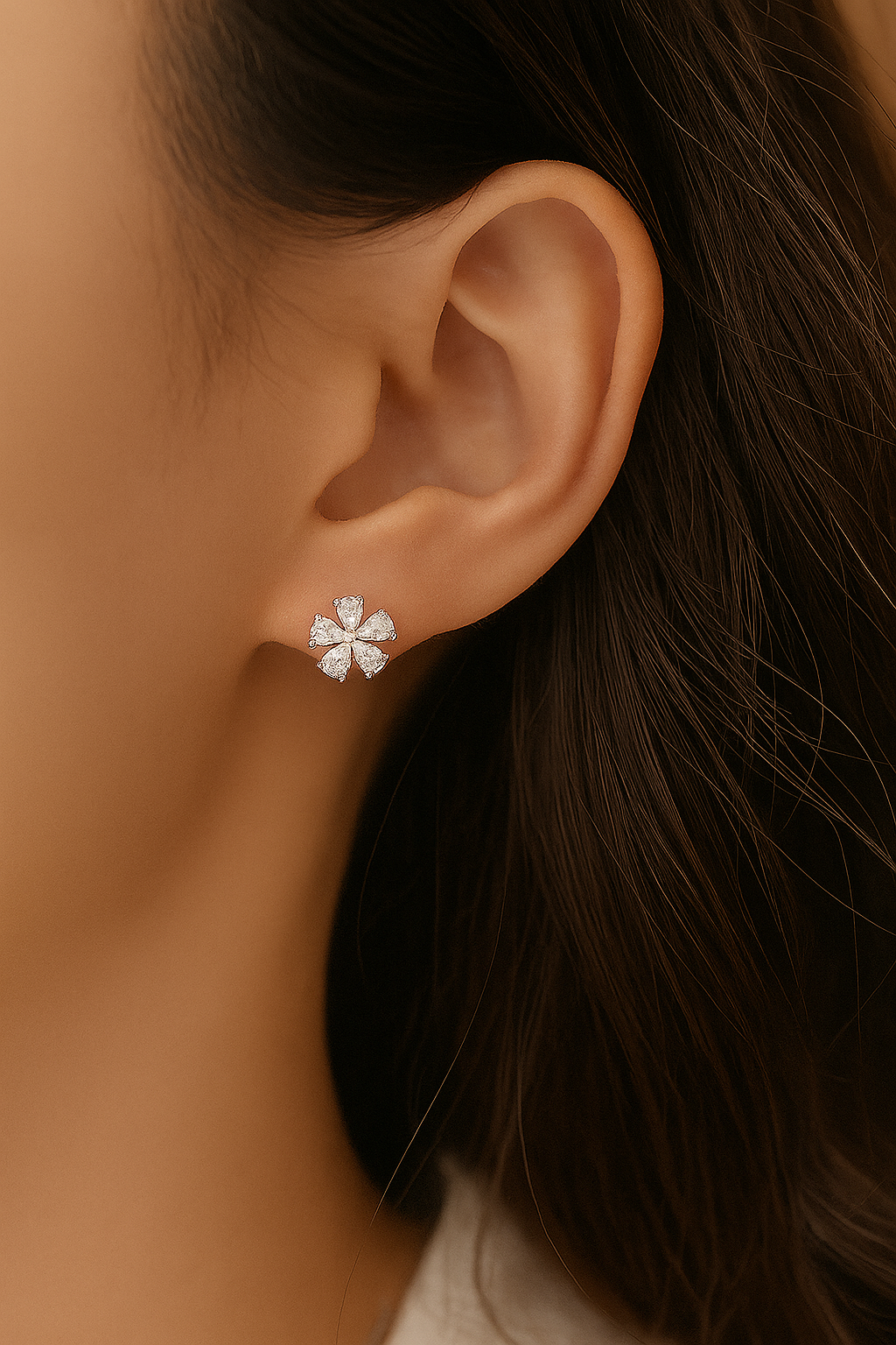 Elegant Floral Stud Earrings in Brass with Premium Rhodium-Plated - Image 2