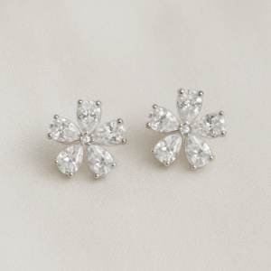 Elegant Floral Stud Earrings in Brass with Premium Rhodium-Plated