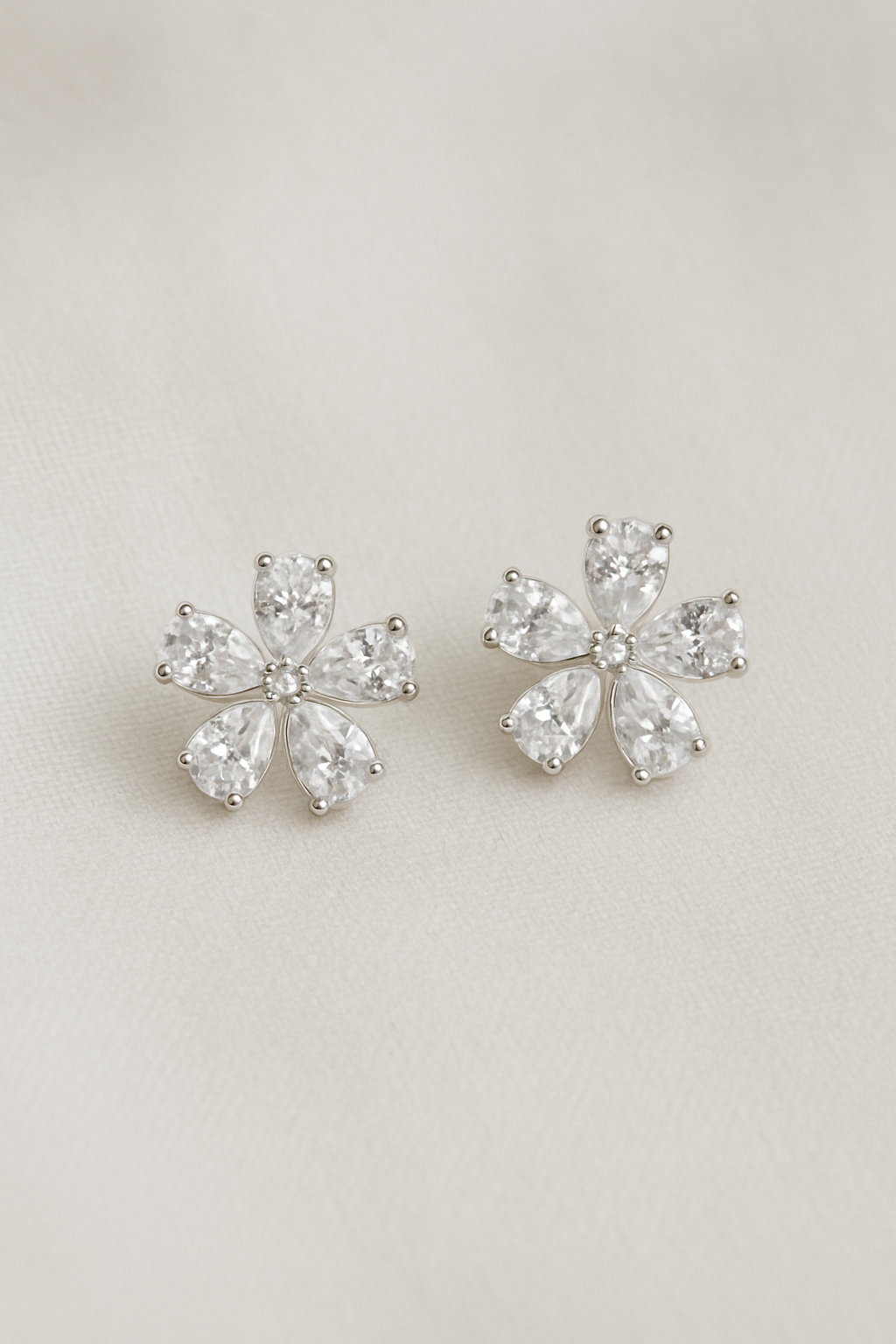 Elegant Floral Stud Earrings in Brass with Premium Rhodium-Plated
