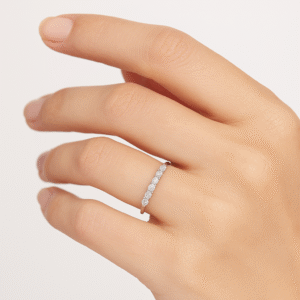 Classic Stone Band Ring in 925 Pure Silver with Premium Rhodium-Plated