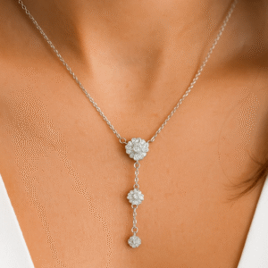 Floral Drop Pendant Necklace in 925 Pure Silver with Premium Rhodium-Plated
