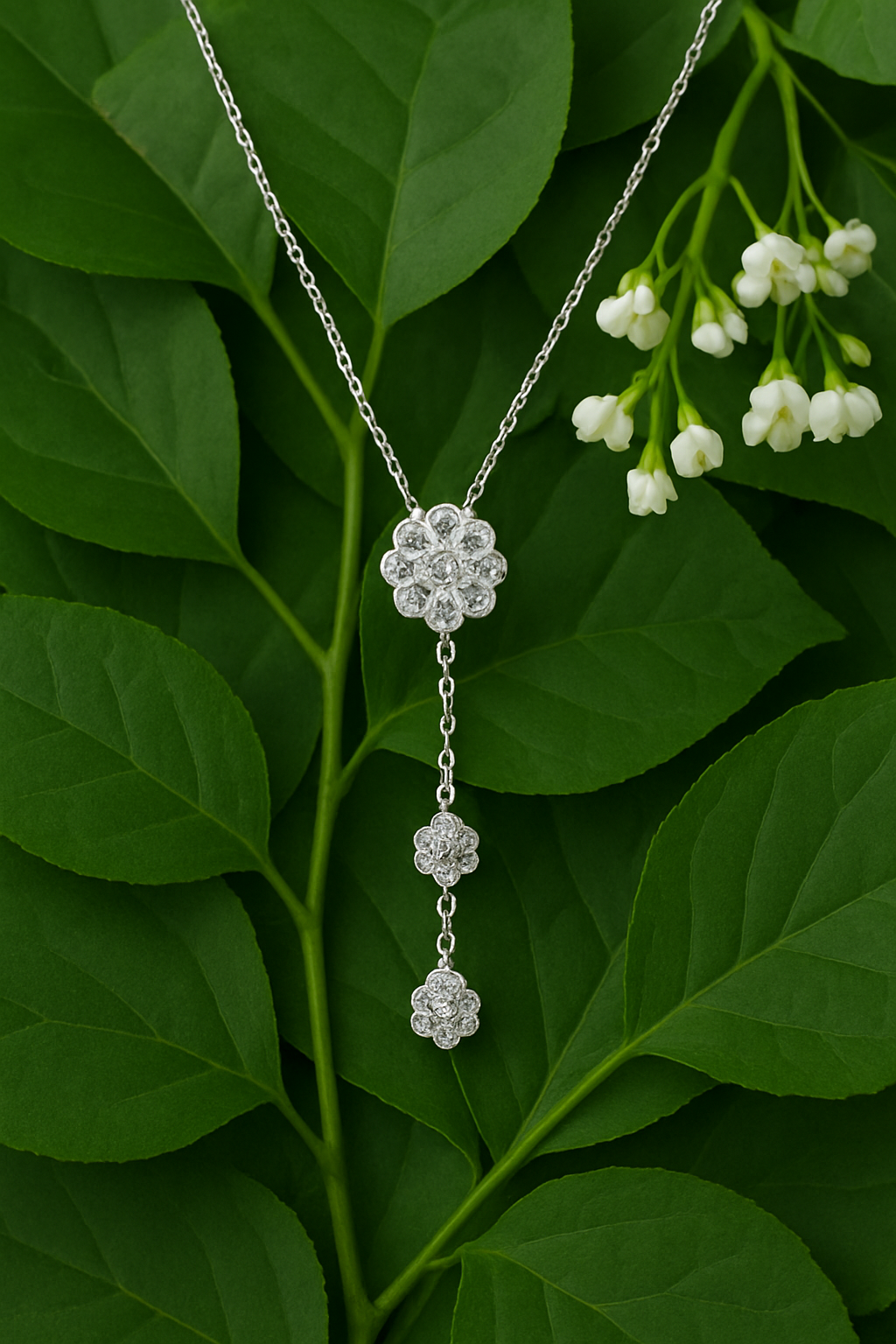 Floral Drop Pendant Necklace in 925 Pure Silver with Premium Rhodium-Plated - Image 3