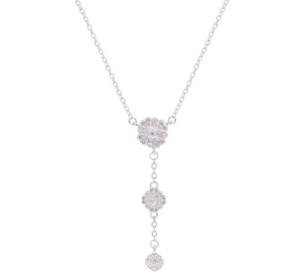 Floral Drop Pendant Necklace in 925 Pure Silver with Premium Rhodium-Plated - Image 2