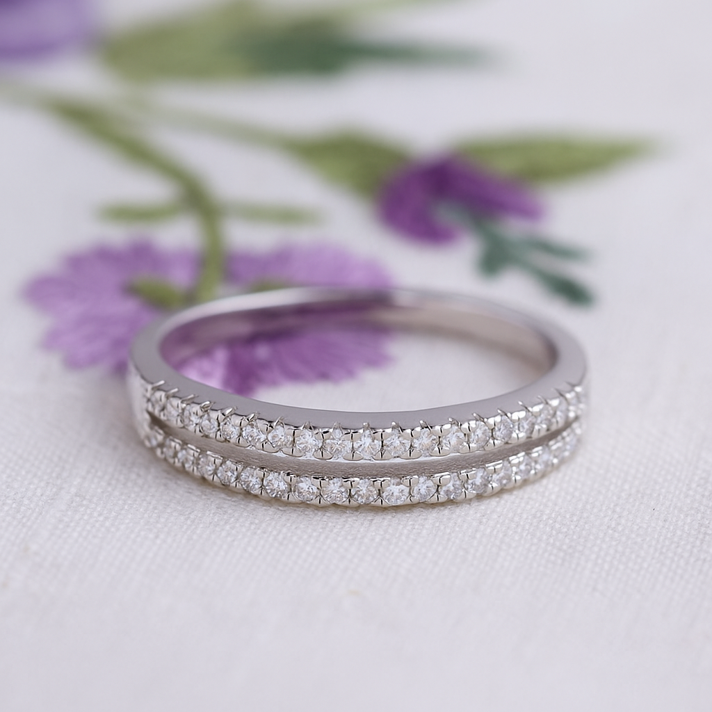 Double Row Band Ring in 925 Pure Silver with Premium Rhodium-Plated - Image 2