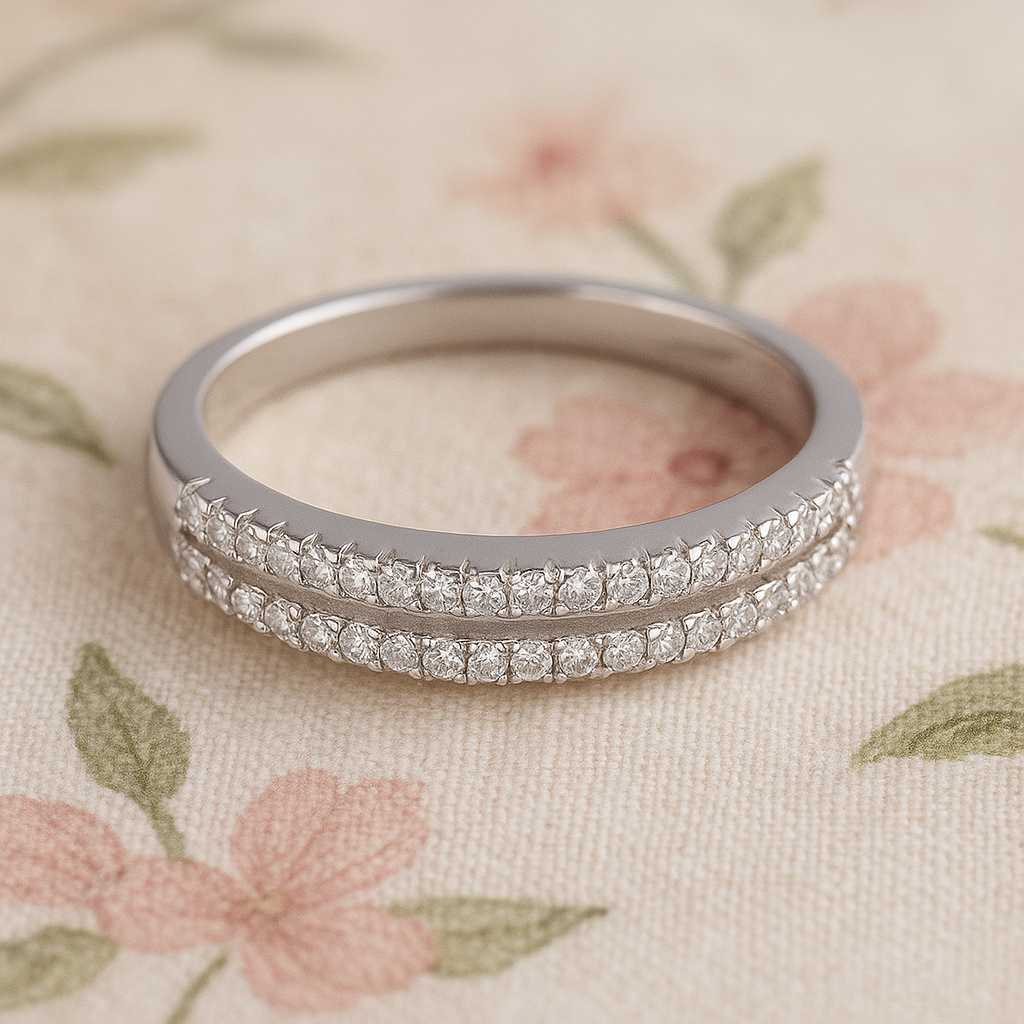 Double Row Band Ring in 925 Pure Silver with Premium Rhodium-Plated - Image 3