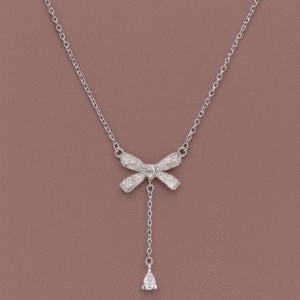 Elegant Bow Pendant Necklace in 925 Pure Silver with Premium Rhodium-Plated