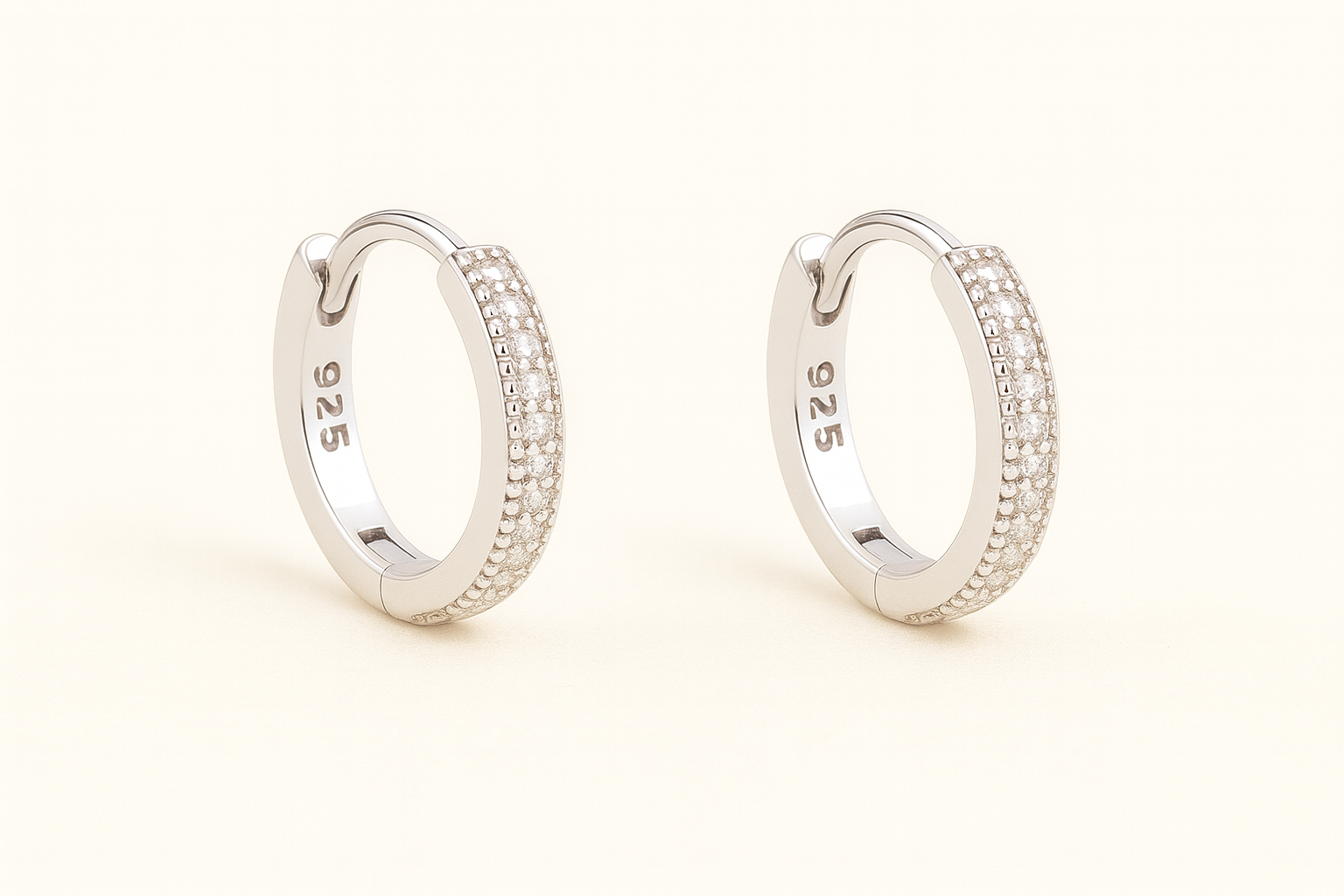 Classic Hoop Earrings in 925 Pure Silver with Premium Rhodium-Plated