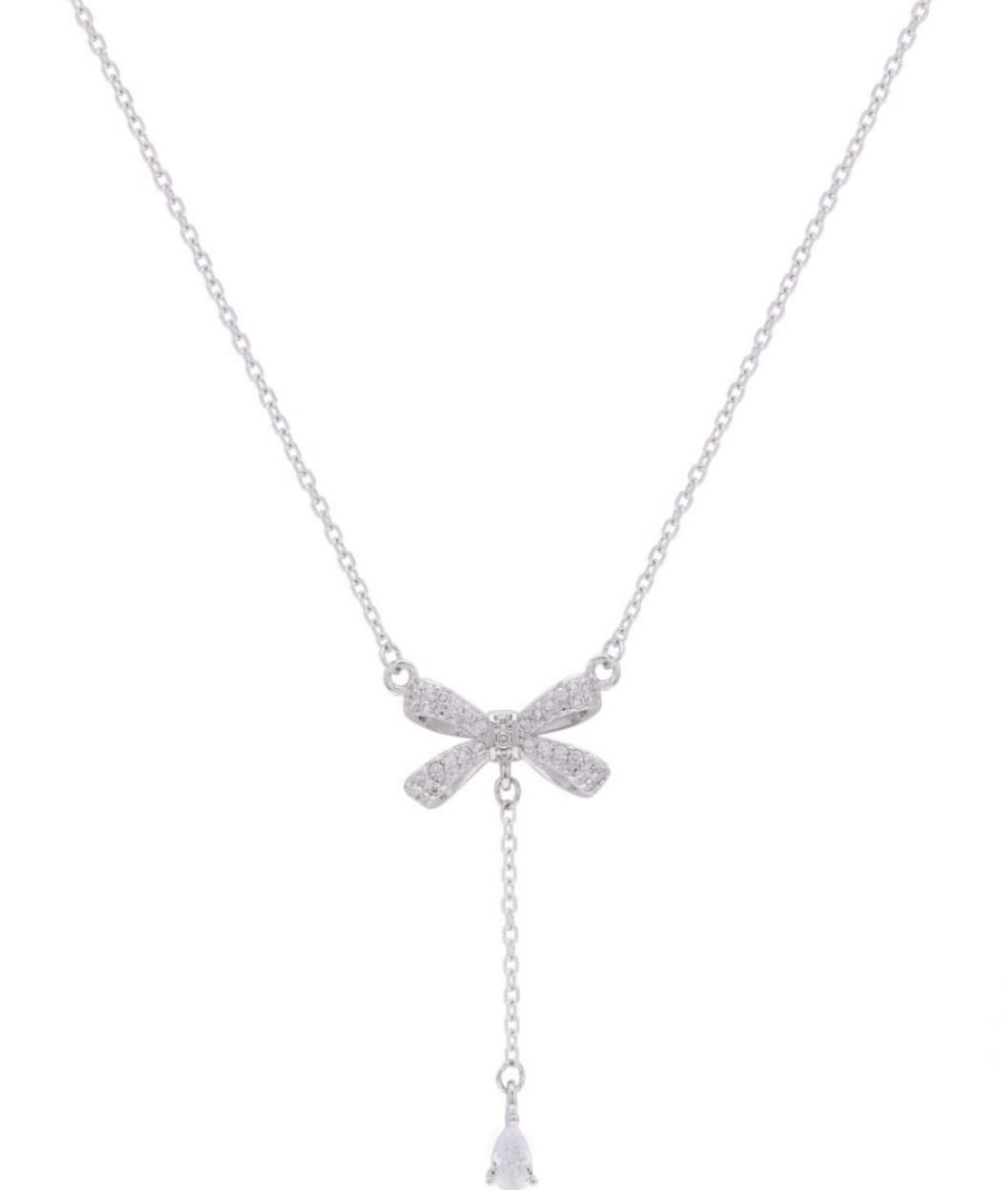 Elegant Bow Pendant Necklace in 925 Pure Silver with Premium Rhodium-Plated - Image 2