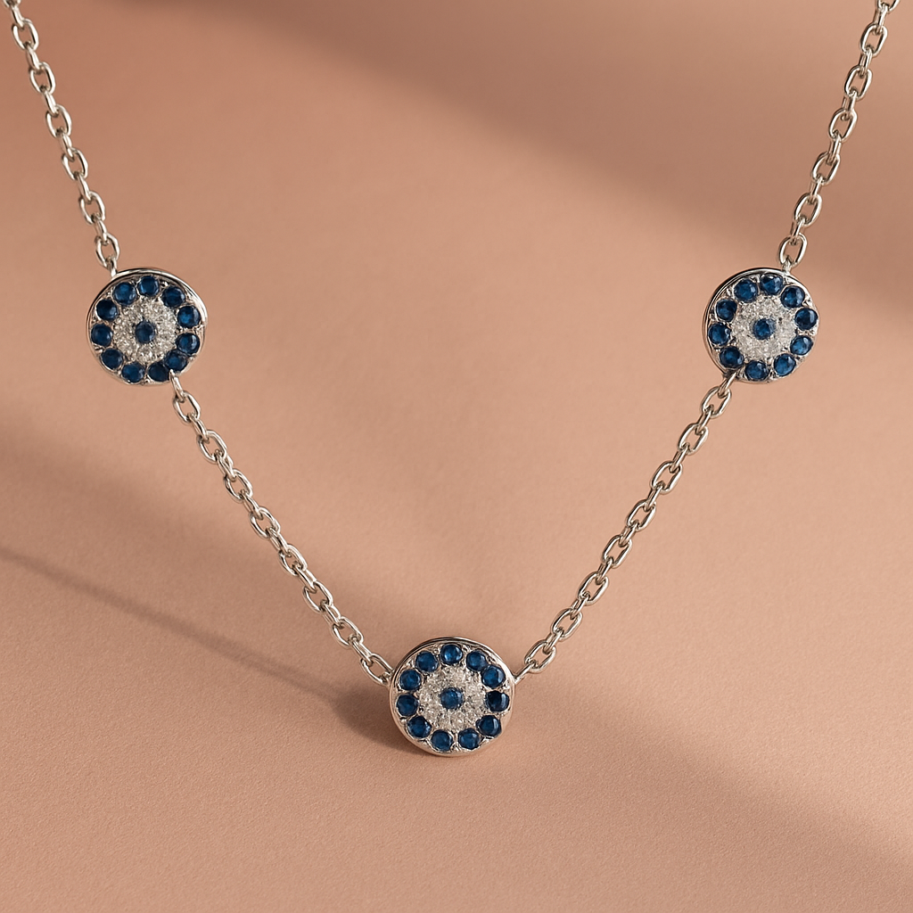 Stylish Evil Eye-Inspired Necklace in 925 Pure Silver with Premium Rhodium-Plated