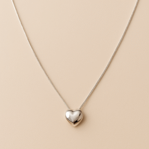 Elegant Heart Pendant Brass Necklace with Rhodium-Plated