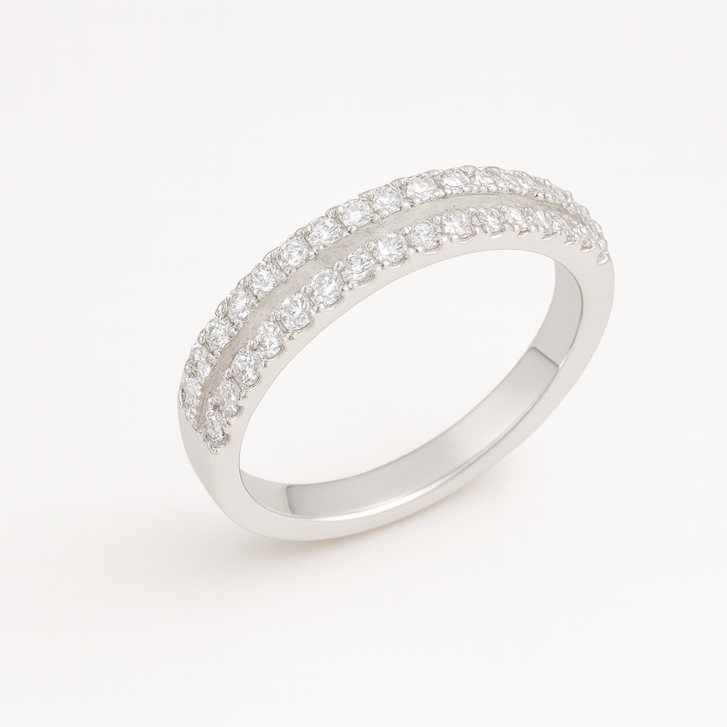 Double Row Band Ring in 925 Pure Silver with Premium Rhodium-Plated